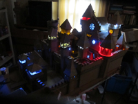 The cardboard castle is lit up with LED's 