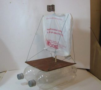  This picture shows the materials needed to make the basic bottle boat