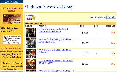 a medieval weapon and armor ebay store