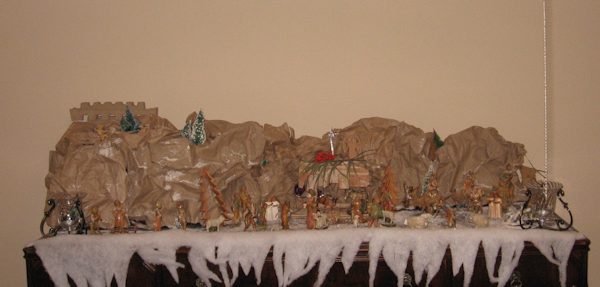 The completed craft paper mountains