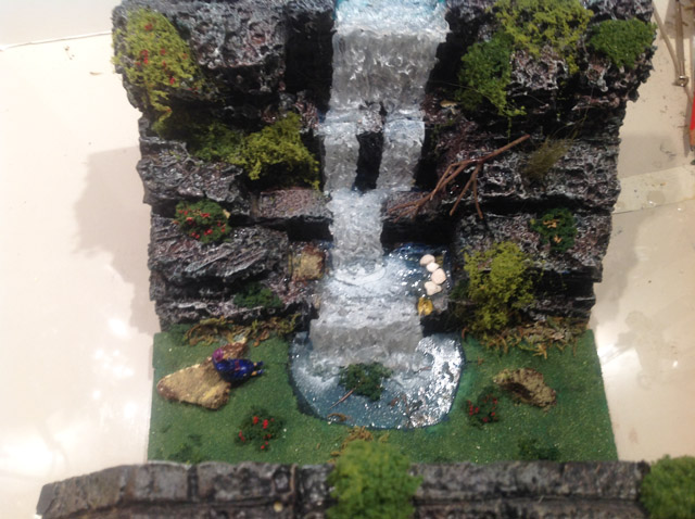 Overhead view of waterfall diorama