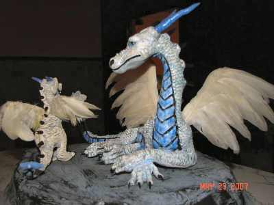 Here is a diorama with a pair of dragons that Dawn made out of polymer clay