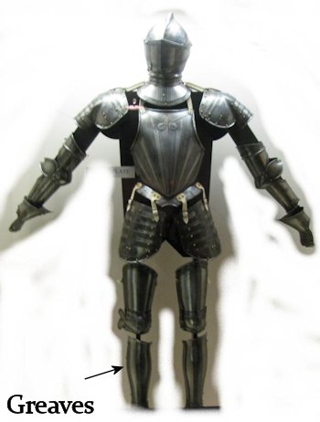 A suit of armor with greaves