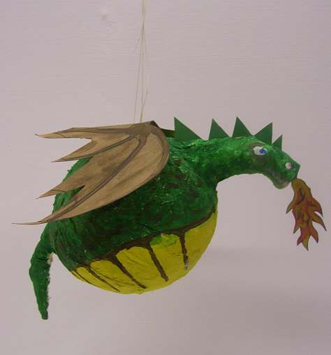 the completed dragon pinata