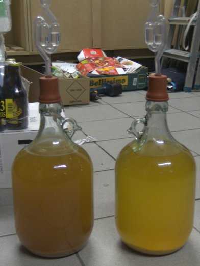 Two batches of mead fermenting