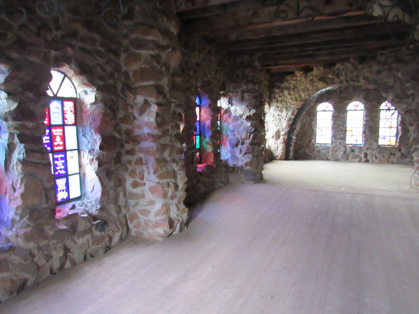 Stained glass windows inside the castle