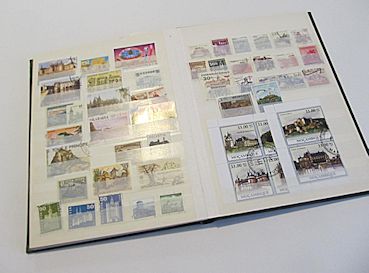 Castle stamp collection in an album