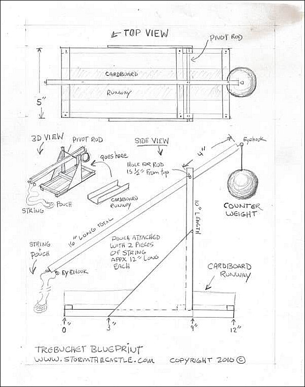 A blueprint of a small trebuchet