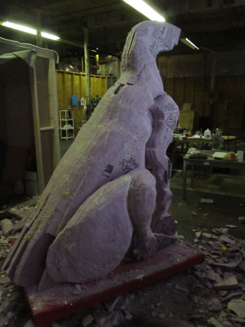 Back view of the newly shaped body of the foam dragon