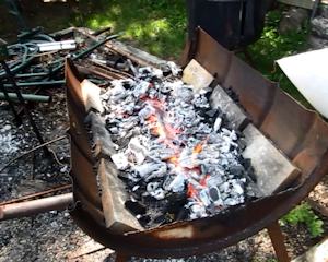 Heating the sword in the forge