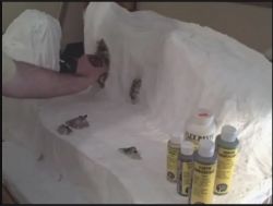 apply stones to surface of the diorama