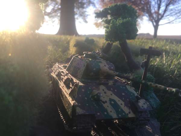 The tank in setting sunlight