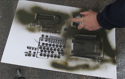 Spray painting a plastic model