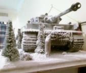 Snow in a diorama scene