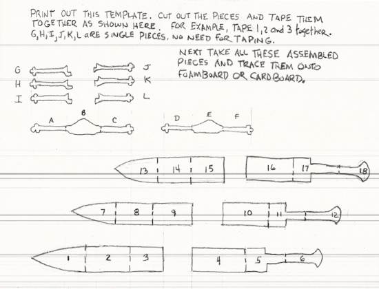 Illustration showing how the sword is assembled