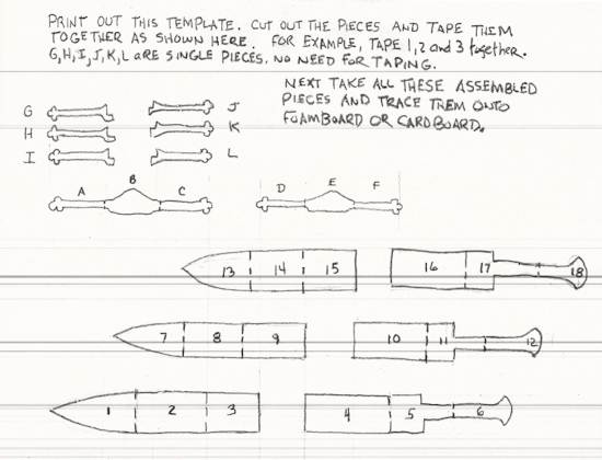 Illustration showing how the sword is assembled