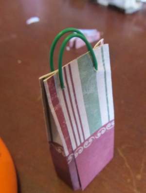 A miniature gift bag