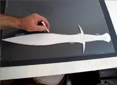 Trace the sword template onto the plastic