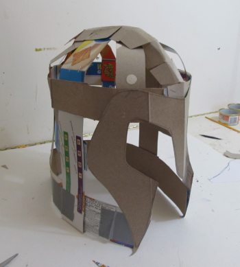 finishing the cardboard frame of the helmet