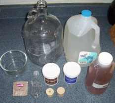 Materials needed for 1 gallon batch of mead