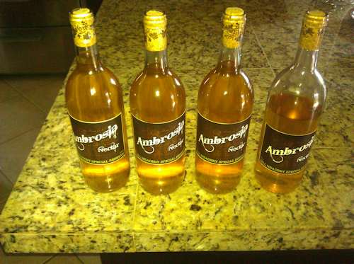 Four bottles of mead called Ambrosia