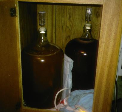 Two carboys of fermeniting mead