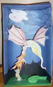 finished shoebox dragon and knight diorama 