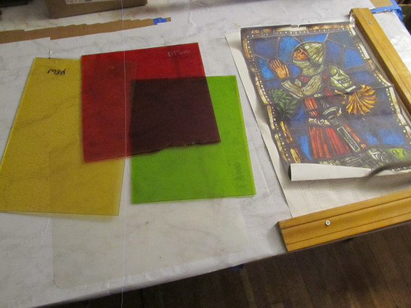 various sheets of stained glass