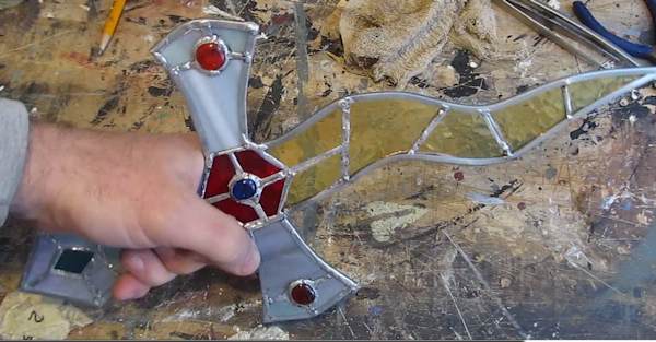 The completed stained glass dagger
