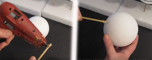 Glue the balls onto the sticks