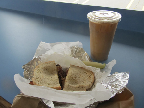 Hot pastrami on rye sandwich